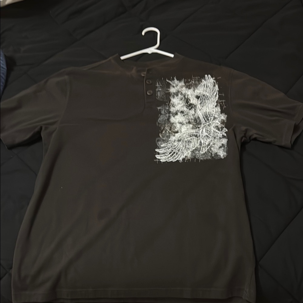 Black Graphic T-Shirt with White Design